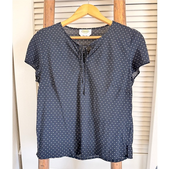Talbots Pure Silk Polka Dot Tie Neck Blouse Elegant Top Classic Womens - Picture 1 of 4